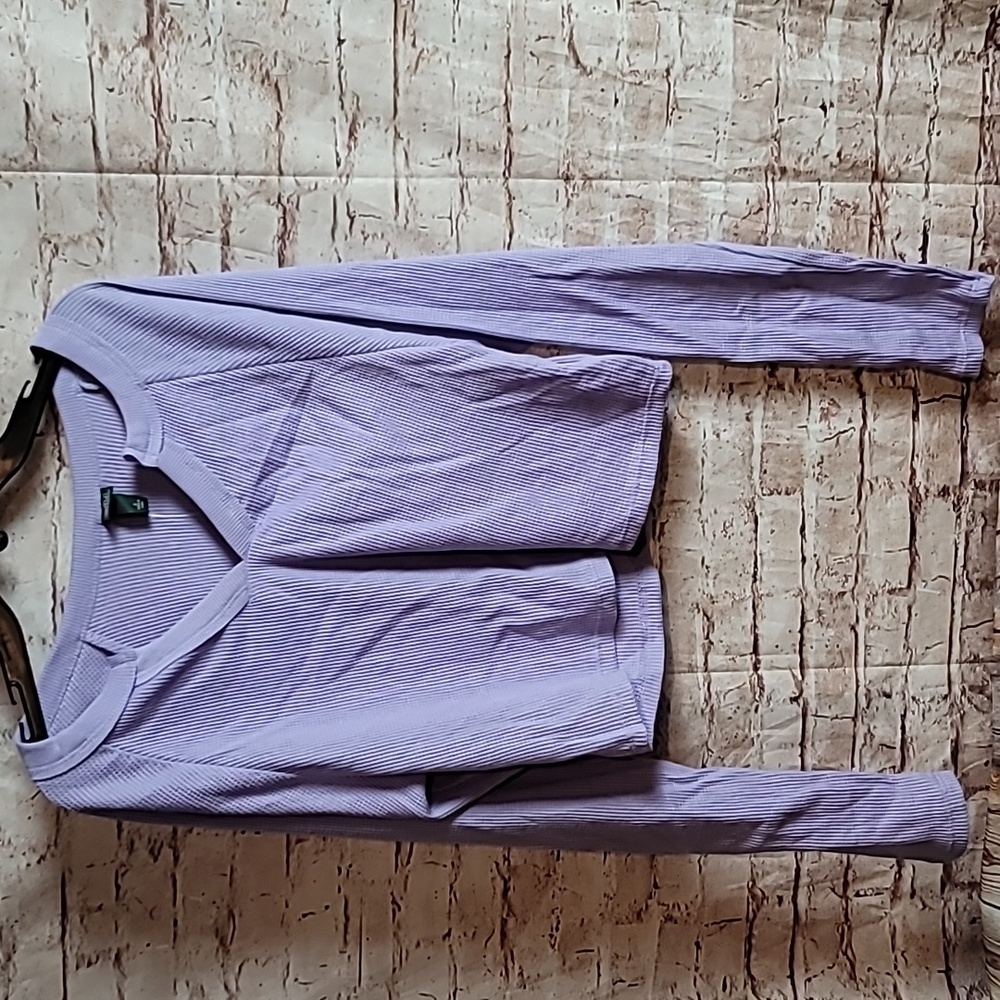 Wild Fable  Women's Long Sleeve V-Neck Waffle Boxy T-Shirt Light Purple Sz S nwt